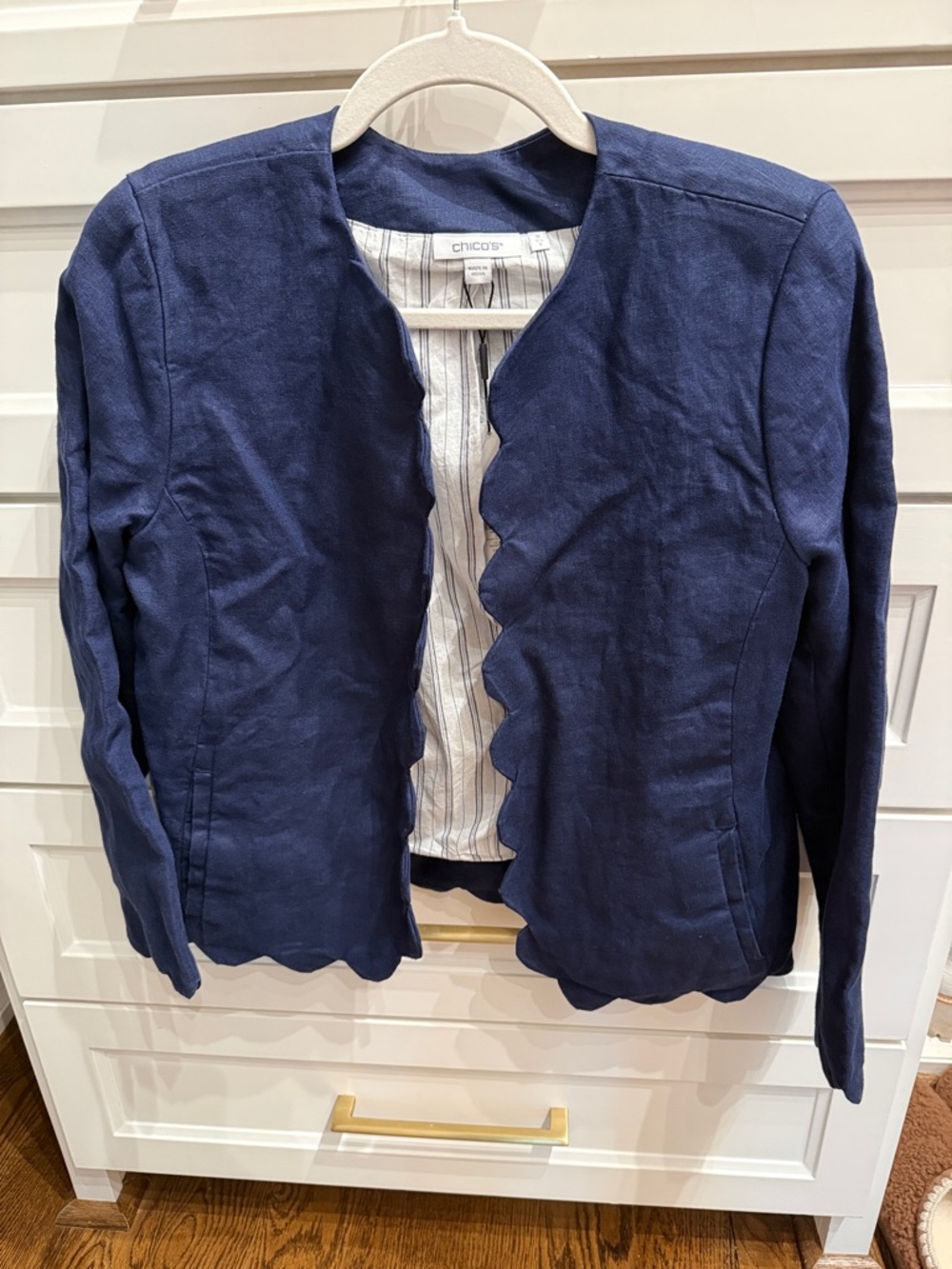 Chico's Navy Scallop-Edge Linen-Blend Blazer